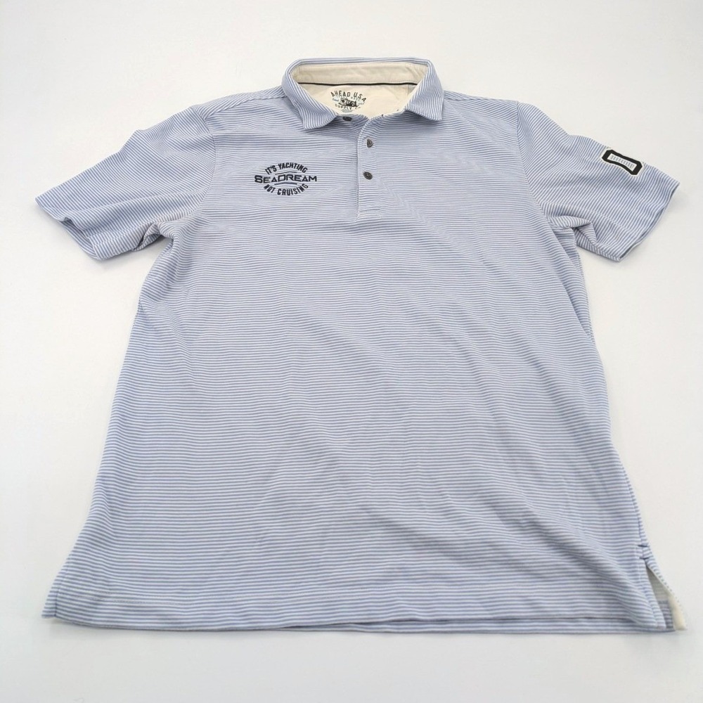 Ahead Mens Polo Shirt SeaDream Yacht Club Cruise Blue‎ White Micro Stripe Golf